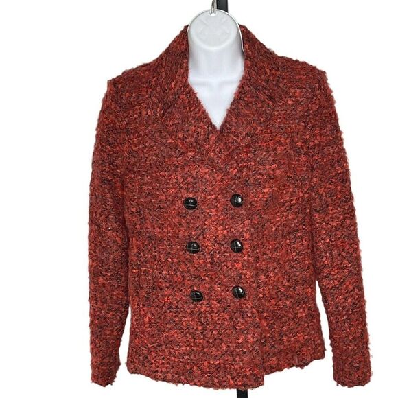 Robert Kitchen Jackets & Blazers - Robert Kitchen Canada Wool Blend Boucle Blazer M Double Breasted Coat Peony Blac